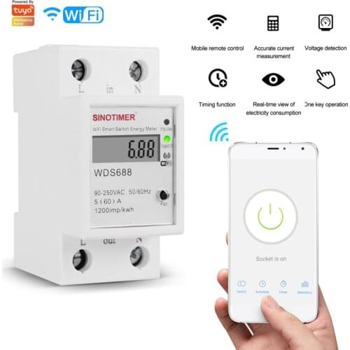 New 90-250V WiFi Smart Metering Energy Meter Tuya / Smart Life APP Control Din Rail Single-phase Smart Home Automation Switch