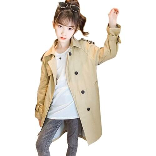 Coat For Girl Solid Color Girls Long Jacket Coats Casual Style Childrens Coats Spring Autumn Clothes For Girls 6 8 10 12 14