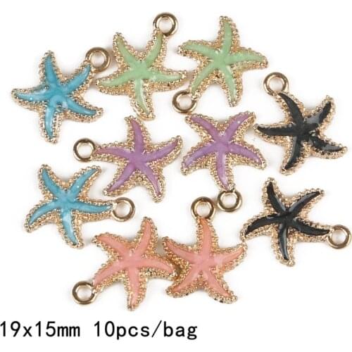 2020 10pcs/lot 19*15mm Gold Color Drop Oil Alloy Enamel Starfish Charm Pendant For Bracelet Jewelry Making DIY Earring Findings