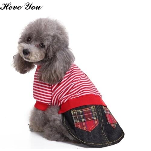 Heve You Striped Cotton Clothes for Small Dogs Plaid Jeans Dog Outfits Warm Pet Coat Jacket Cat Clothing Puppy Chihuahua Clothes