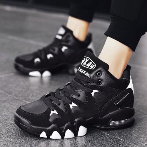 Plus Size PU Leather Air Cushion Shoes Mens Sports Mens Running Shoes Boy Sport Sneakers Black Tennis Sneakair Trainers D-1413