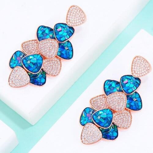 GODKI Jimbora Luxury Opal Leaf Pendant Drop Earrings for Bridal Wedding Party Show Earrings for Women Girl Daily Fashion Jewelry