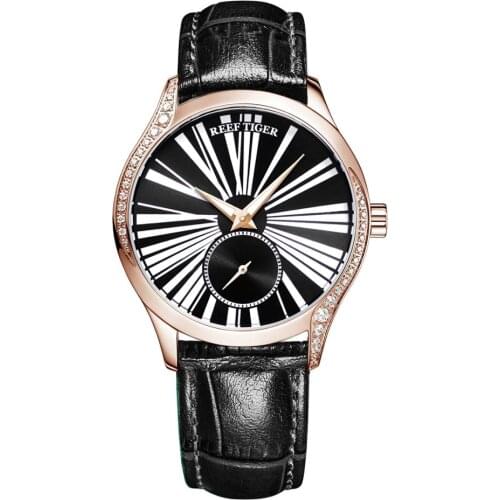 Reef Tiger luxury women watches,lady automatic watch ladies self wind mechanical wristwatch dress clock relogio leather strap
