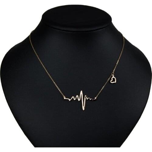 Rose Gold Stainless Steel Heartbeat Pendant Cardiogram Necklace Lady Electrocardiogram Pendant Heart Rhythm Simple Necklace Gift