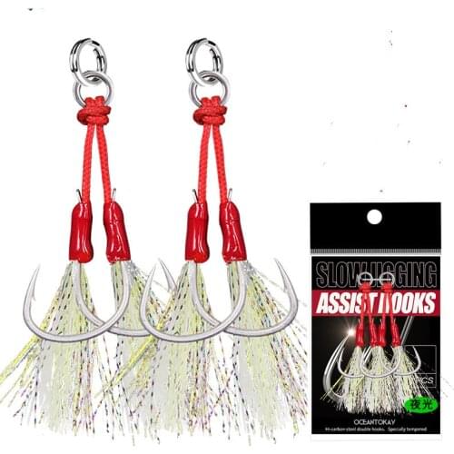 Seafun 5packs Assist Hook Jig Sea Offset Fishing Leaded Hooks Set 1/0 2/0 3/0 Metal Fishhook Accessories Saltwater Fishing Hooks