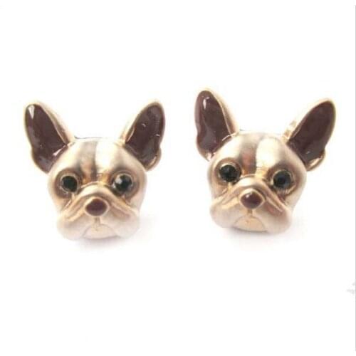 New Style Hot Sale 1Pairs Lovely 3d Fake Gauge French Bull Dog Puppy Face Animal Earrings Fine Jewelry Ladies and Girls