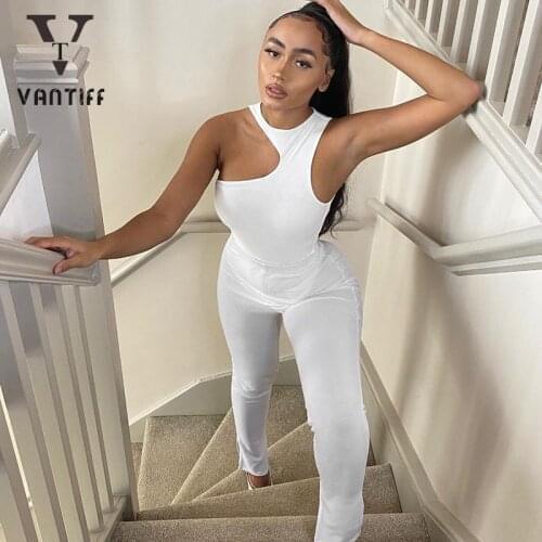 Sexy Crop Women Sexy Irregular One-shoulder Jumpsuit Trousers Two-piece Set of Womens Fashion Foot Open Tight Base Pants