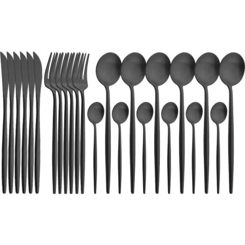Dinnerware Black Western Cutlery Set 24Pcs Tableware Set 304 Stainless Steel Spoon Fork Knife Dinner Set Complete Home Flatware