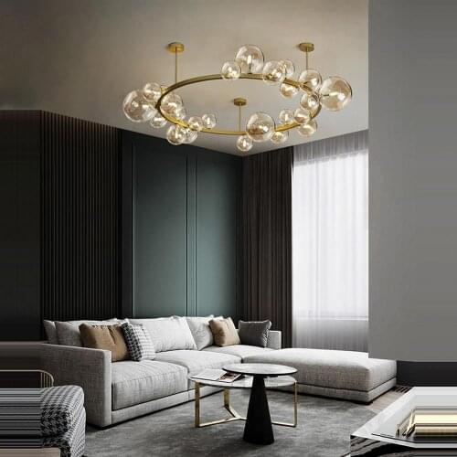 G9 LED Postmodern Round Iron Glass Bubbles Gold Black Chandelier Lighting Lustre Suspension Luminaire Lampen For Dinning Room