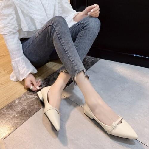 Spring Single Shoes Womens 2020 New Fashion Pointy Flat Shoes Pointed Toe Pointed Toe Solid Basic Rubber loafers women