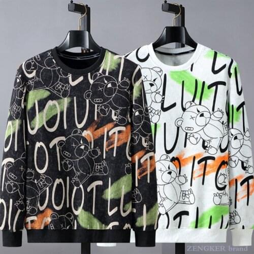 Spring and autumn casual mens plus fat plus size wild tide fat round neck printing cartoon loose casual sweater 160 kg 10xl