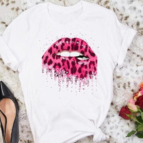 Women Leopard 2021 Cute Cartoon Clothing Sexy Lip Summer Sweet Tshirts Fashion Clothes Stylish T Top Lady Print Tee T-Shirt
