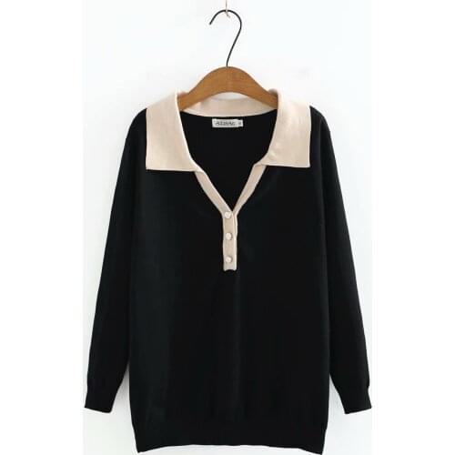 Womens oversize sweater autumn 2021 womens clothing turn-down collar black green Top female loose Womens jumper