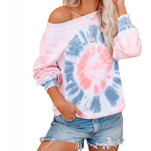 2020 Tie Dye Sweatshirts Women Off Shoulder Tops Long Sleeve Sweatshirt Woman Autumn Clothes Casual Loose Pullover Femme Vestido