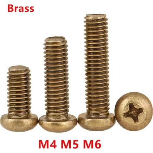 20pcs ISO7045 DIN7985 GB818 M4 M5 M6 Brass Machine Screws Phillips Round Pan Head Brass Screws Bolts