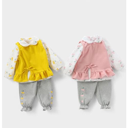 3PCS Toddler Girls Clothing Set Autumn New Baby Long Sleeve T-Shirt Kids Floral Lace Clothes Suits Children Tops Pants For 1-4T