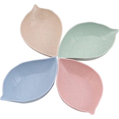 4pcs Wheat Straw Bowl Vinegar Seasoning Solid Soybean Dish Sauce Salt Snack Small Plate Kitchen Supplies Leaf Plastic