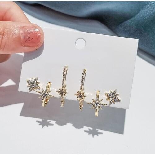 6 pieces/set 925 Sterling Silver Micro Star Earring Set Female Upscale Luxury Micro Zircon Party Jewelry Wholesale