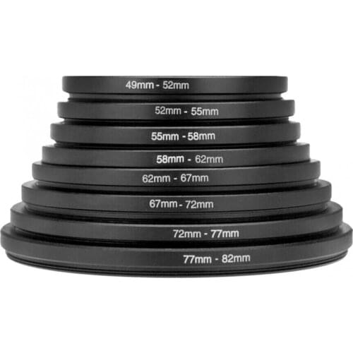 8 PCS Metal Step Up Rings Aluminum Alloy Universal Lens Filter Adapter Set 49-52-55-58-62-67-72-77-82mm