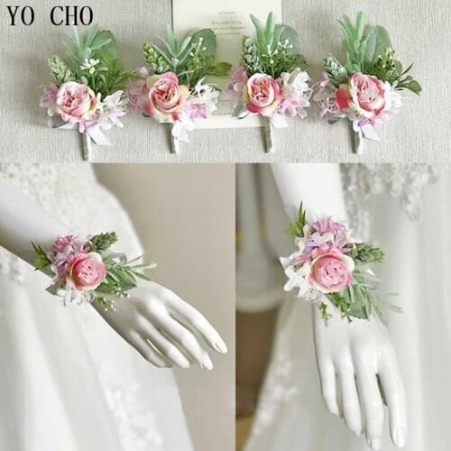 White Pink Women Brooch Wedding Bracelet Bridesmaid Corsage Groom Boutonniere Buttonhole Wedding Planner Marriage Corsage Flower