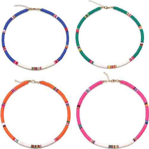 Boho 6mm Polymer Clay Heishi Beads Chain Choker Summer Purple Blue Orange Pink Green Multicolor Beach Pretty Surf Jewelry Gift