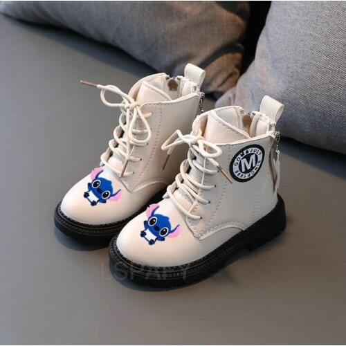 Disney Stitch Children Boots Boys Girls Leather Martin Boots Fashion Waterproof Non-slip Warm Kids Boots Cartoon Shoes 21-30