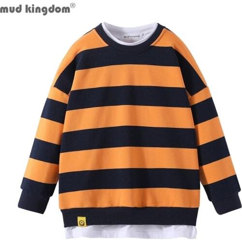 Mudkingdom Loose Fit Big Boys Girls Sweatshirts Stripe Fashion One-piece Unisex Clothes O-Neck Pullover Kids Tops Long Sleeve