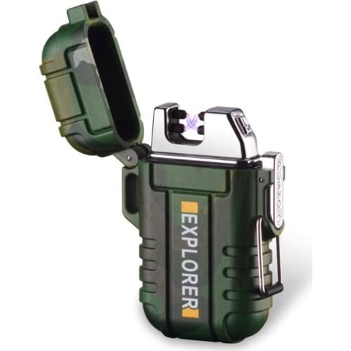 EDC Dual Arc USB Electronic Lighter Strong Lanyard Waterproof Cigarette Lighter With Safety Buckle Explorers Gag Practical Jokes