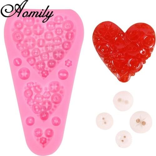 Aomily 3D Love Heart Button Cake Silicone Molds Fondant Cake Decorating Tools Chocolate Candy Mold Resin Clay Mould Baking Tool