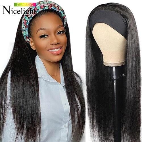Nicelight Indian Bone Straight Hair Headband Wig Headband Scarf Wig Fit All Size Head Glueless Human Hair Wigs For Black Women