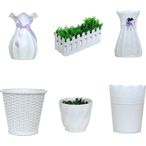 Modern Artificial Plant Plastic Vase Home Decorations Arrangement Imitation Ceramic White Flower Pot Fence Box For Flowers