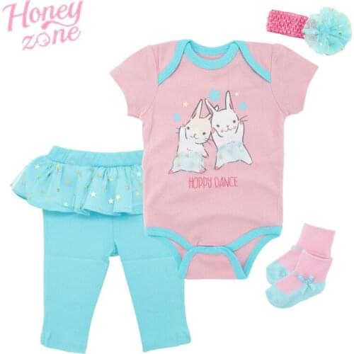 Infant Clothing Set Newborn Cotton Short Sleeve Rabbit Bodysuits+ Pants+ Headband+ Socks 4pcs Baby Girls Clothes Outfit