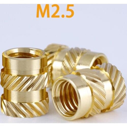 M2.5 100Pcs Brass Hot Melt Inset Nuts Heating Molding Copper Thread Inserts Nut SL-Type Double Twill Knurled Injection Brass Nut