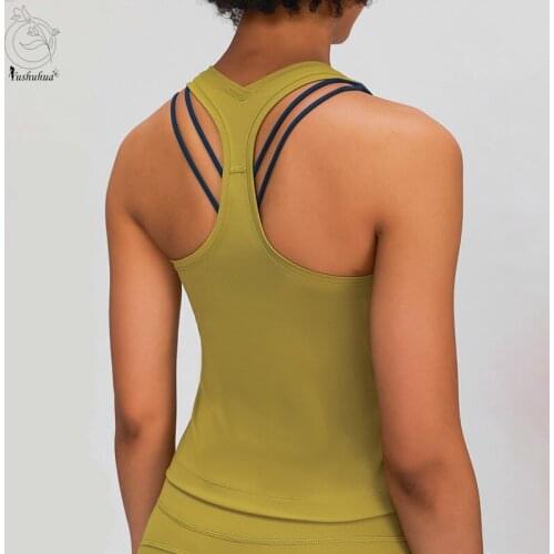 Yushuhua RACERBACK No Chest pad Yoga Shirt Gym Running Tank Tops Women Buttery-Soft Naked-Feel Plain Fitness Sport Workout Vest