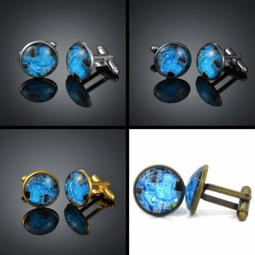 Copper circuit board electronic four color metal glass mens French shirt Cufflinks