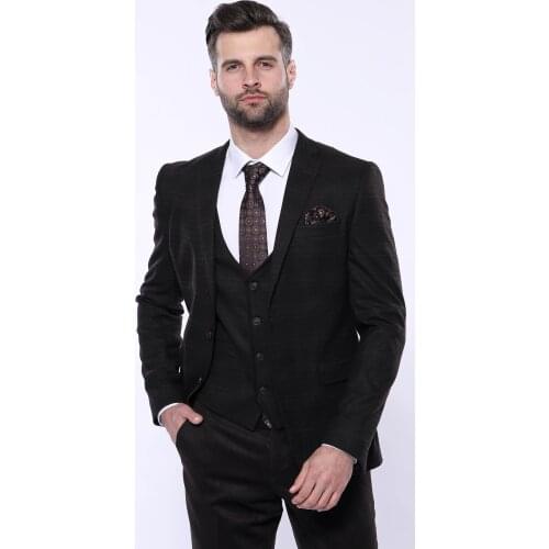 Brown Plaid Mens Winter 3 Piece Suit