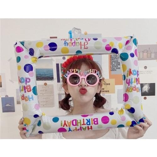 Photo Booth Foil Balloon Happy1Pcs Birthday Frame Prop Graduation Party Decoration Baby Shower Kid Children Inflatable Toy Gift