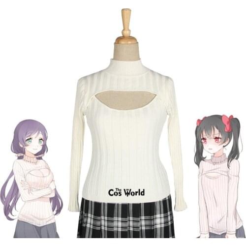 Autumn Winter Long Sleeve Knit Tops Pullovers High Collar Sexy Open Chest Stripes Cosplay Sweaters