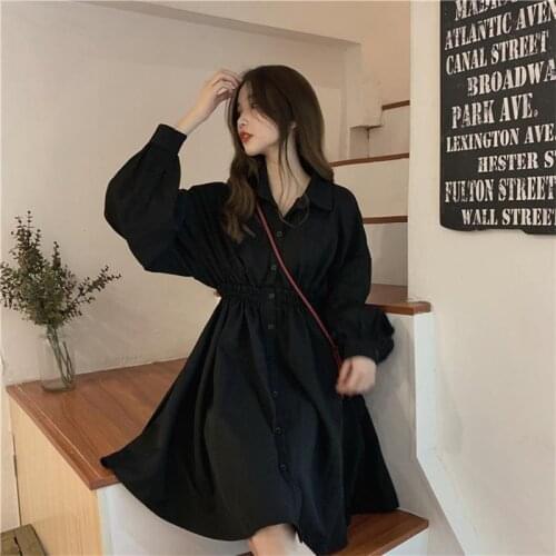 Woman Dress Long Sleeve Preppy Style Solid Sweet undefined Dresses Simple Elegant Pleated Japanese Students Womens Streetwear