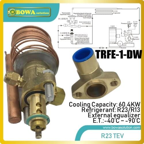 60KW disassemble R23/R13 thermostatic expansion valve matches 48m3/h semi-hermetic fridge compressors, such as Bitzer 4PCS-10.2Y