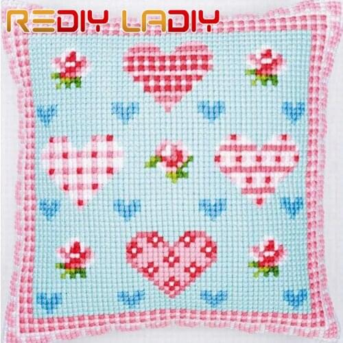 REDIY LADIY Cross Stitch Pillow Case Cartoon Car Decorative Cushion Cover Chunky Cross-Stitch Kits Sofa Throw Pillow Needlework