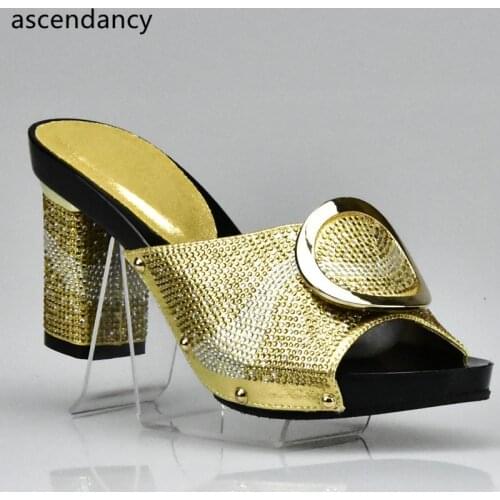 Gold Color African Wedding Women Shoes Larges Size 43 Italy Design Elegant Women Party Shoes New Arrival Summer Slippers Shoes