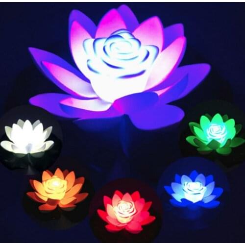 LED Waterproof Floating Lotus Light Battery Operated Lily Flower Wishing Night Lamp Pool Garden Fish Tank Wedding Decoration