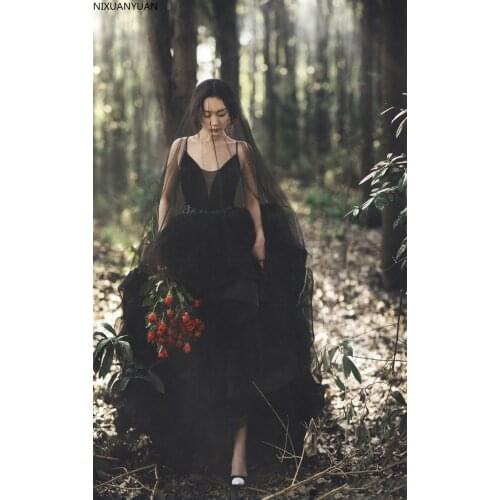 Vintage Black Wedding Dresses Long 2021 Gothic Robe De MarieeSpaghetti Straps Lace Wedding Gowns Handmade Formal Bride Dress