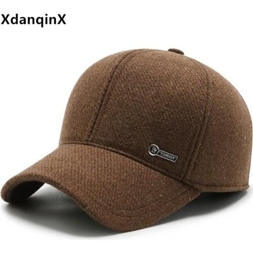 XdanqinX Winter Earmuffs Hats For Men Thickened Warm Baseball Cap Snapback Hat Adjustable Mens Brand Sports Cap Male Bone Cap