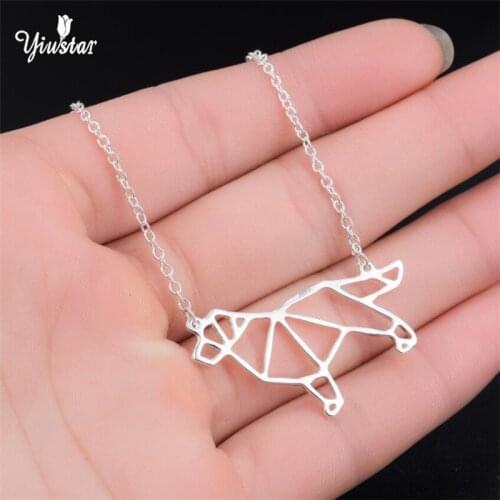 Yiustar 2018 Cute Steampunk Origami Bull Terrier Pendant Necklace Geometric Dog Chain Necklces Collares Men Jewelry Accessories