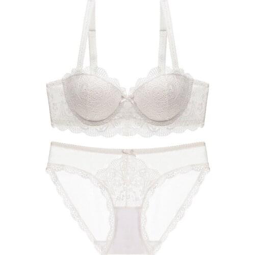 Womens sexy and charming deep V lace gather-up bra thin upper and thicker bottom comfortable and breathable lace bra set WT094