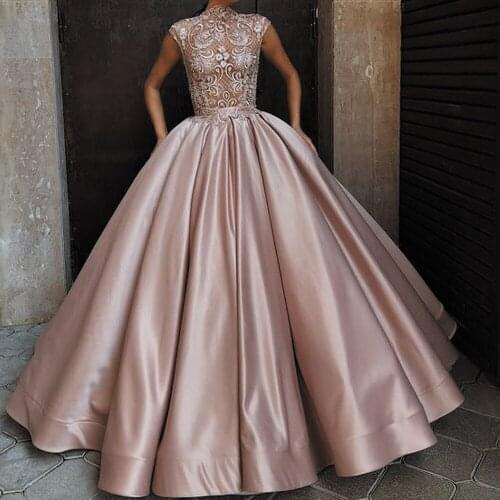 SuperKimJo Vintage Prom Dresses 2020 Ball Gown Satin Lace Applique Elegant Prom Gown 2021 Robe De Soiree Femme Pour Mariage