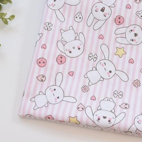 1meter 100% cotton pink rabbit printing fabric for Childrens skirt dress DIY Summer clothes bag handwork fabric art XMT