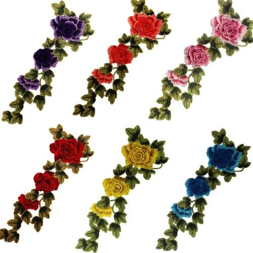 1piece 3D Rose Flower Embroidery Patches Lace Fabric Motif Venice Applique for Dress Clothing Decorated Sewing Accessories T2001